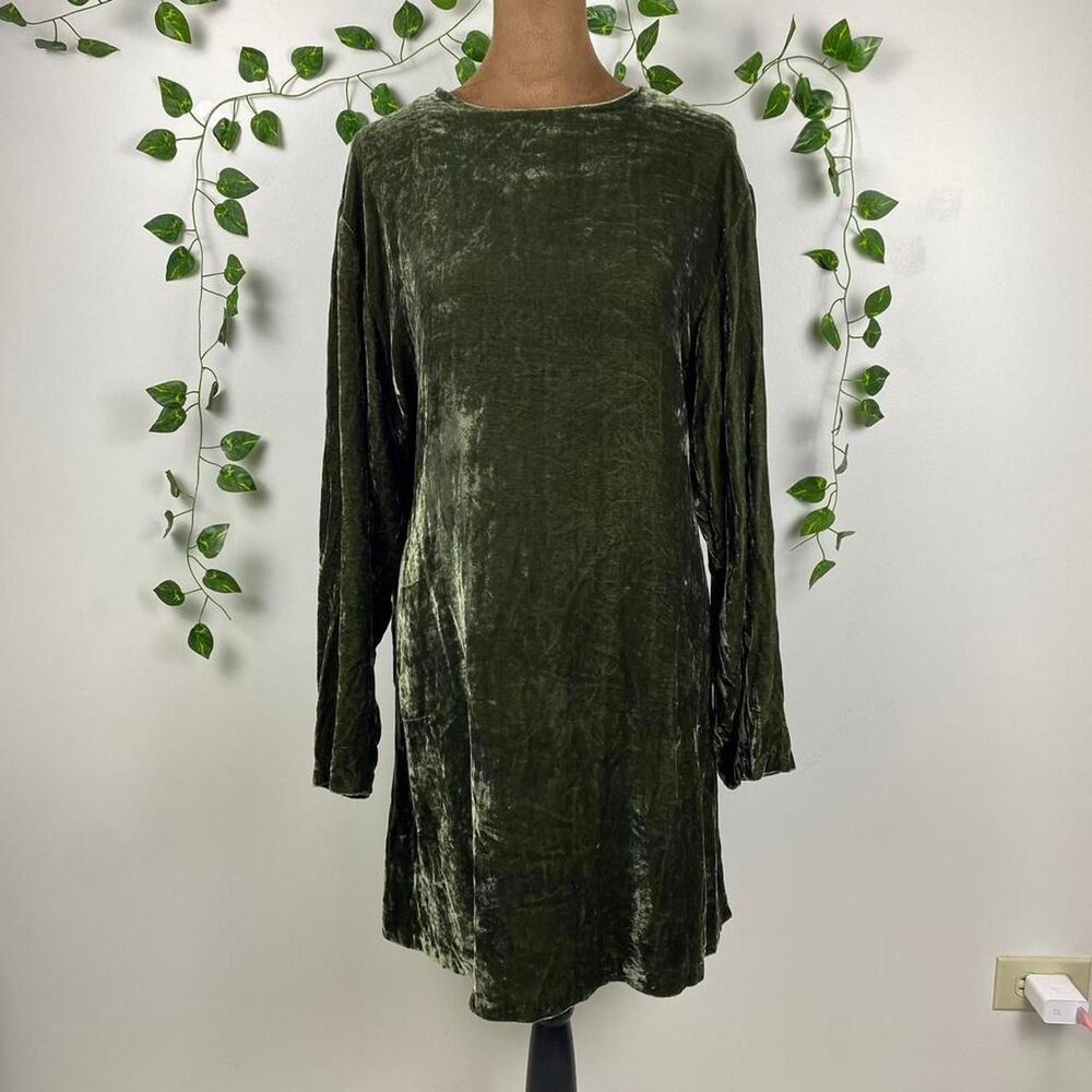 Vintage Green velvet silk dress whimsical fairy knee length boho witchy gremlin
